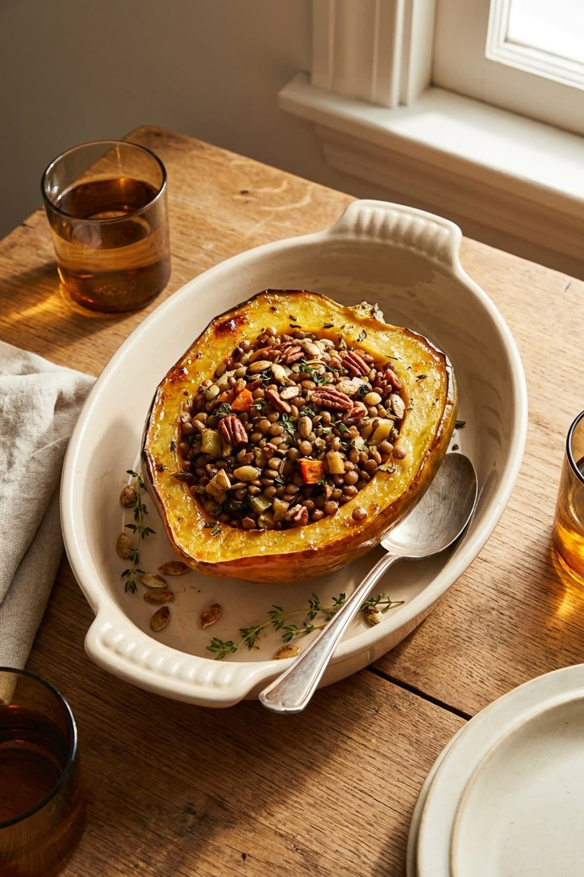 Vegetarian Thanksgiving Recipes: Lentil-Stuffed Squash