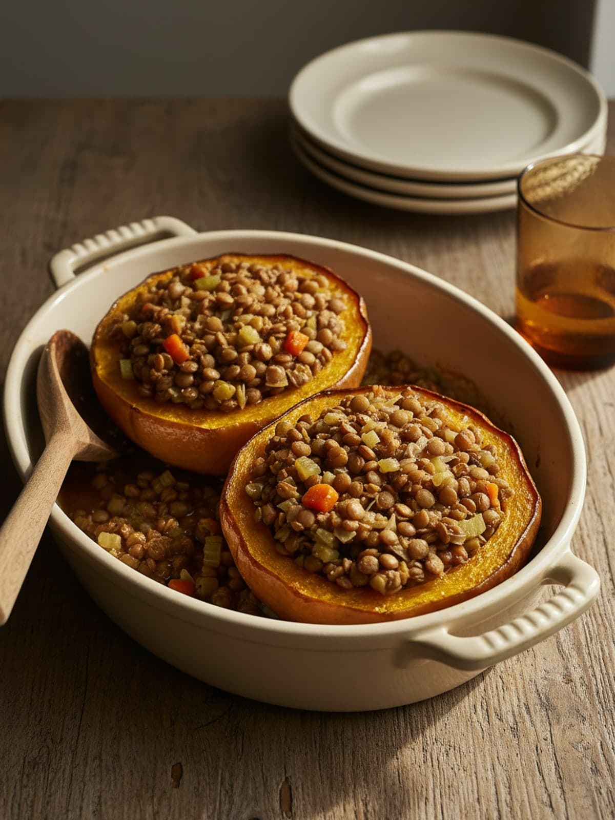 Lentil-Stuffed Acorn Squash: Simmer the lentils