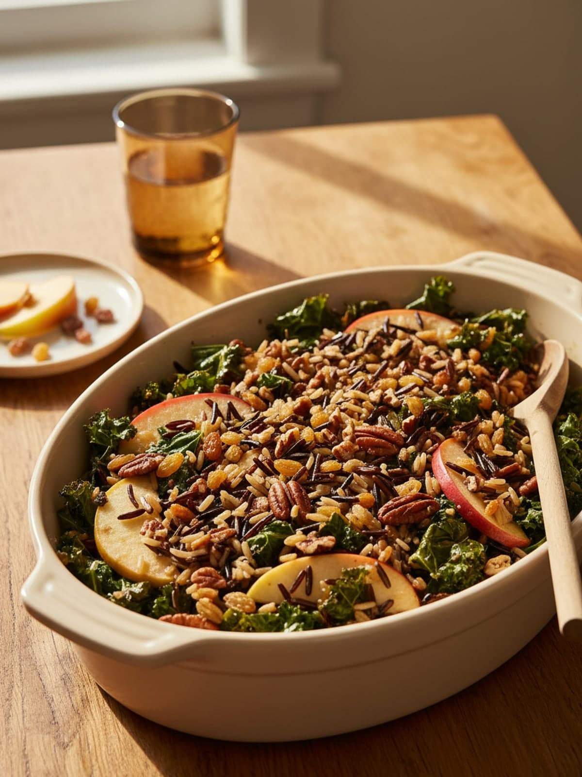 Apple Kale and Wild Rice Thanksgiving Salad: Cook rice until it splits