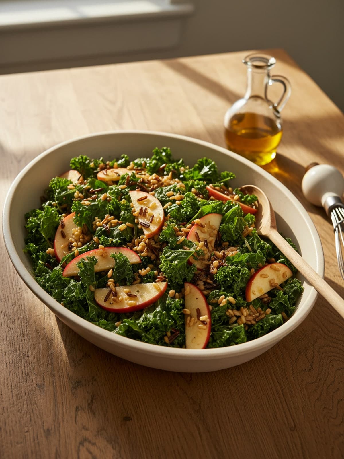 Apple Kale and Wild Rice Thanksgiving Salad: Massage kale with restraint